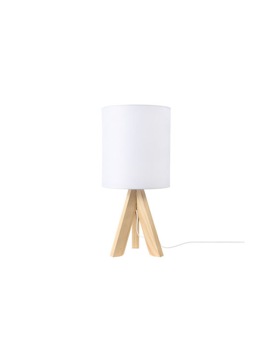 Aca Piccolo Wood Table Lamp for Socket E14 with White Shade and Beige Base