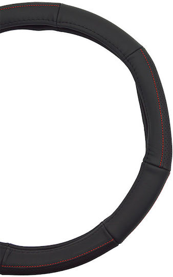Feral Car Steering Wheel Cover Serius D with Diameter 38cm made of Leatherette Black with Black Stitching