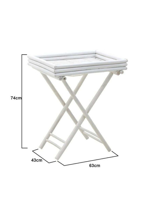 Inart Rectangular Bamboo Foldable Side Table White 63x43x74cm