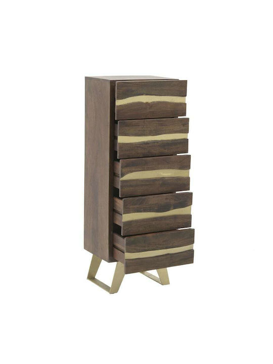 Wooden Storage Drawers with 5 Drawers Καφέ / Χρυσό L45.5xW35.5xH125cm