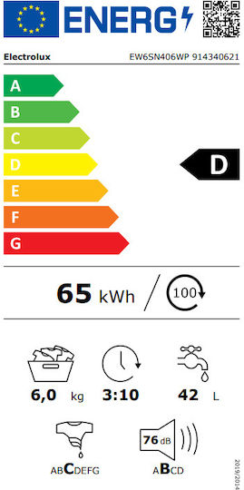 Electrolux Πλυντήριο Ρούχων 6kg 1000 Στροφών EW6SN406WP