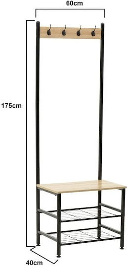 Entry Furniture with Hanger & Shoe Rack Black / Natural 60x40x175cm