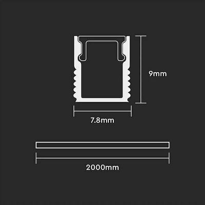V-TAC Εξωτερικό Προφίλ Αλουμινίου Ταινίας LED με Οπάλ Κάλυμμα 200x0.7x0.9εκ.