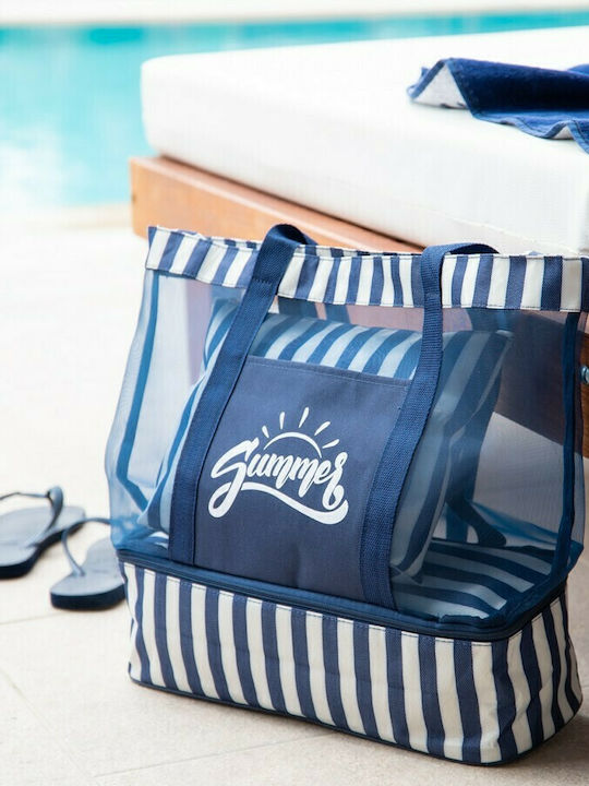 Aquablue Fabric Beach Bag with Necessaire Blue with Stripes