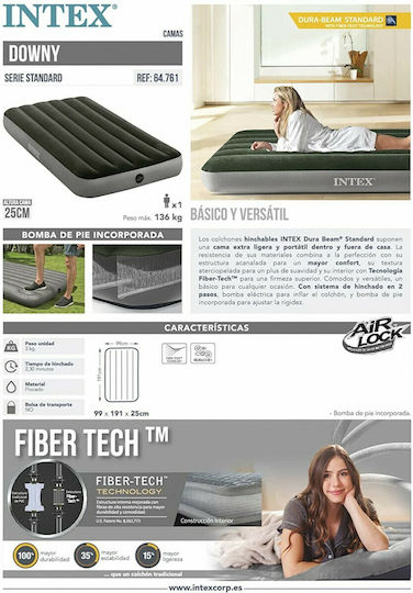 Intex Inflatable Sleeping Mattress Single with Built-in Pump Downy 191x99x25εκ. Gray