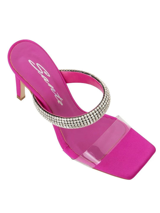 Sante Women's Sandals with Strass Fuchsia with Thin High Heel