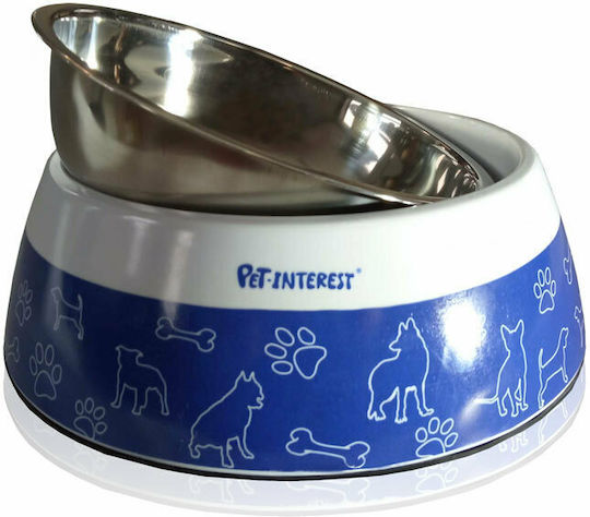 Pet Interest Dual Paw + Bone Large Μεταλλικό Μπολ Φαγητού & Νερού για Σκύλο & Γάτα 2x 900ml σε Μπλε Χρώμα