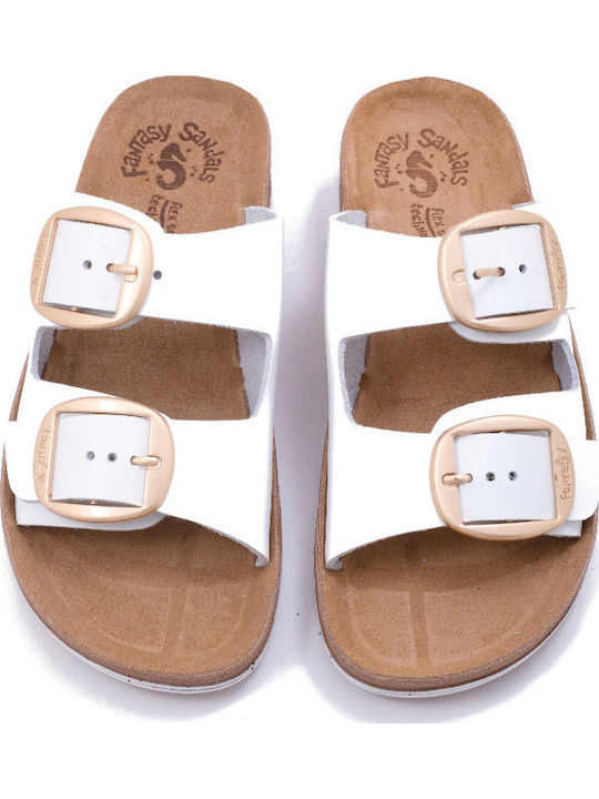 Despoina Leather Women's Flat Sandals Anatomic in White Color