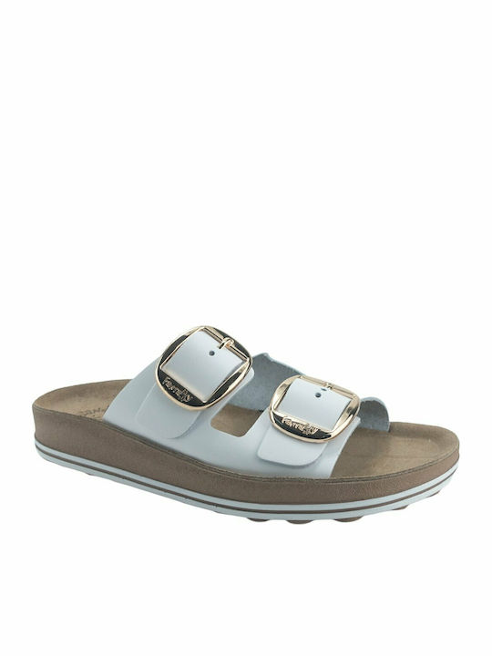 Despoina Leather Women's Flat Sandals Anatomic in White Color
