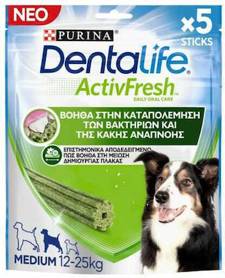 Purina Dentalife Activfresh Medium Îngrijirea dentară Tratează pentru câini Îngrijirea dentară pentru câini pentru Rase medii cu gust de Pui 115gr 5buc