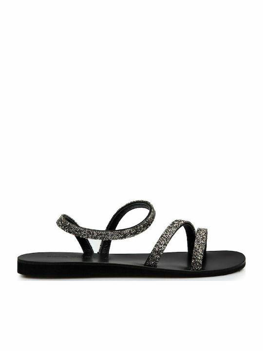 Leder Flache Sandalen für Damen in Schwarz Farbe