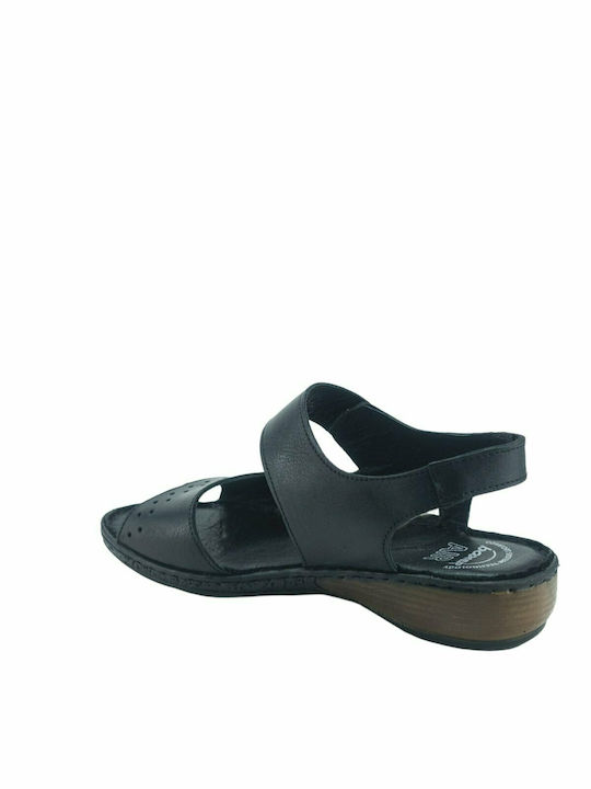 Boxer Leather Women's Flat Sandals Anatomic in Black Color