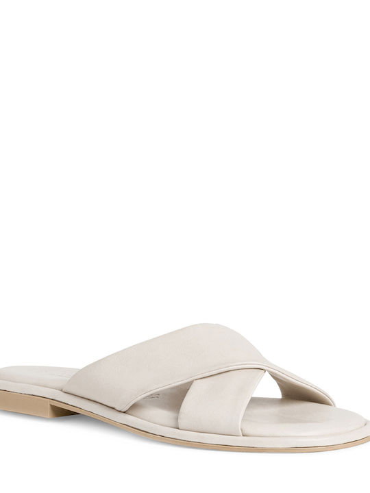 Leather Women's Flat Sandals in White Color