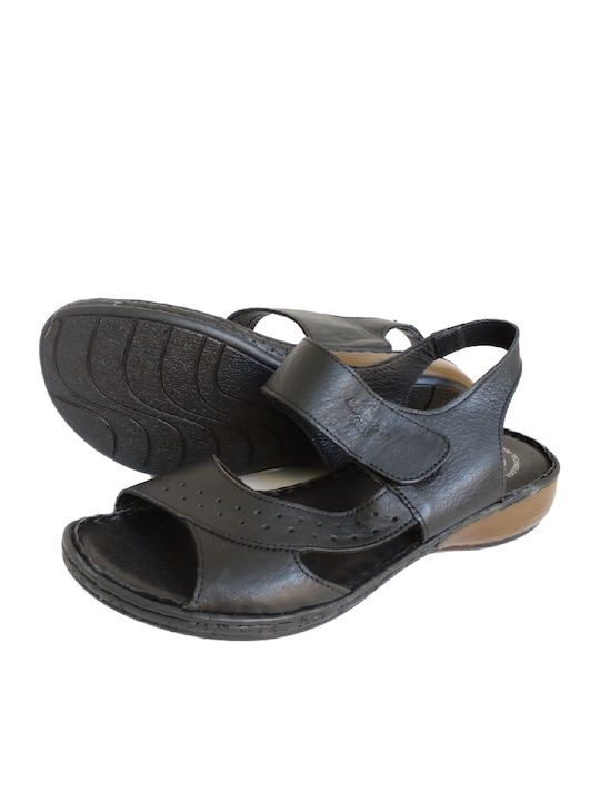 Leather Women's Flat Sandals Anatomic in Black Color