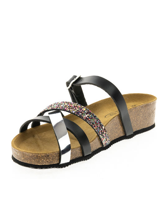 Leder Flache Damen Sandalen  Silber Schwarze