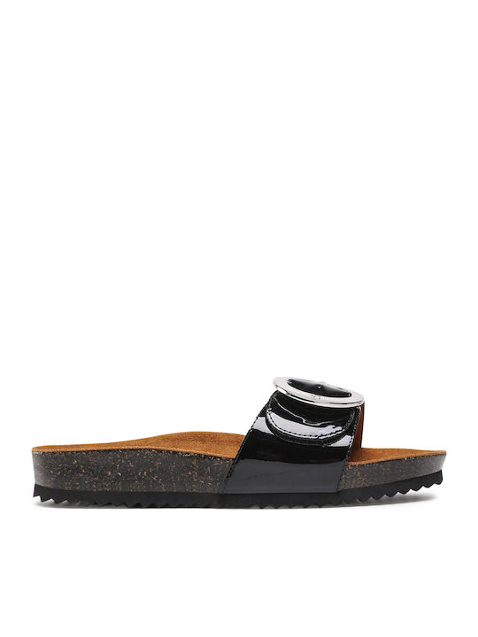 Leather Women's Flat Sandals in Black Color
