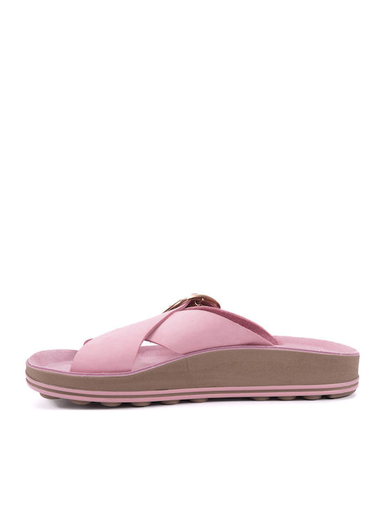 Misty Leather Women's Flat Sandals Anatomic Flatforms in Pink Color
