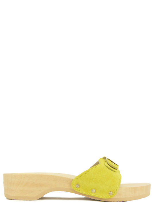 Scholl Leather Women's Flat Sandals Anatomic In Yellow Colour