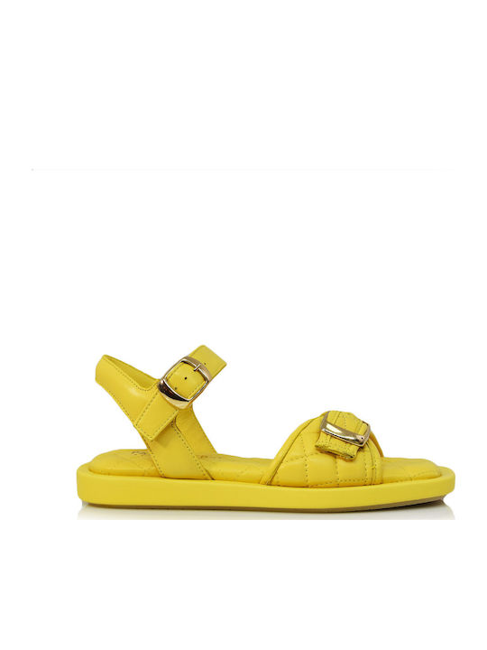 Δερμάτινα Γυναικεία Σανδάλια Flatforms Κίτρινα