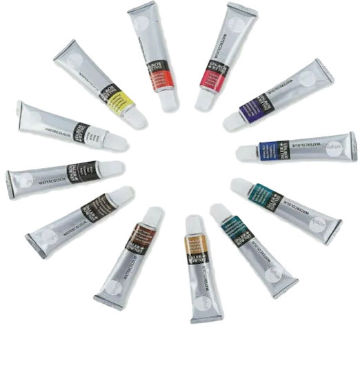 Daler Rowney Watercolour Set Malsets Aquarell-Set 12x12ml / 3 Pinsel / 8 Papiere / 1 Zeichenstift / 1 Palette 31x23cm 25Stück