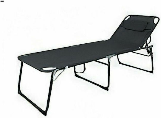 Summer Club Foldable Aluminum Beach Sunbed Black with Pillow 200x70x45cm