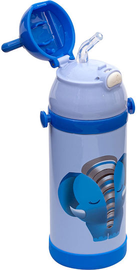 Estia Animals Kids Water Bottle Thermos Stainless Steel with Straw Elephant Blue 350ml