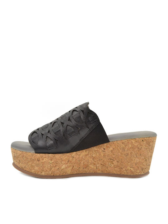Women's Leather Platform Shoes Black