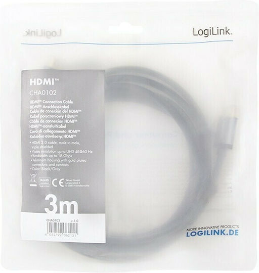 LogiLink HDMI 2.0 Premium High Speed 4K 60Hz HDR Cable HDMI male - HDMI male 3m Μαύρο