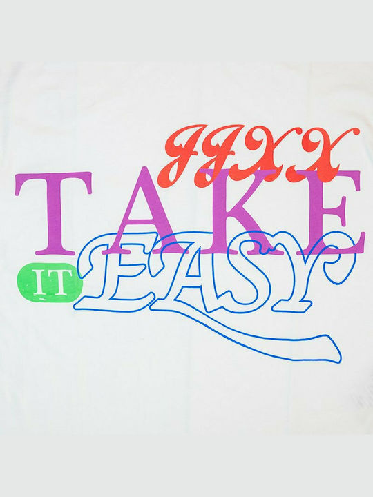 Jack & Jones Take it easy Oversized Γυναικείο T-shirt Λευκό με Στάμπα