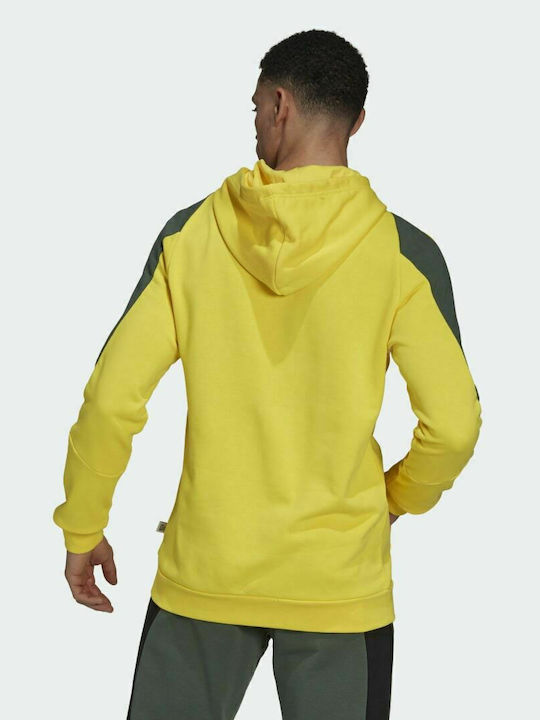 Adidas Future Icons Embroidered Badge Of Sport Men's Sweatshirt with Hood and Pockets Impact Yellow