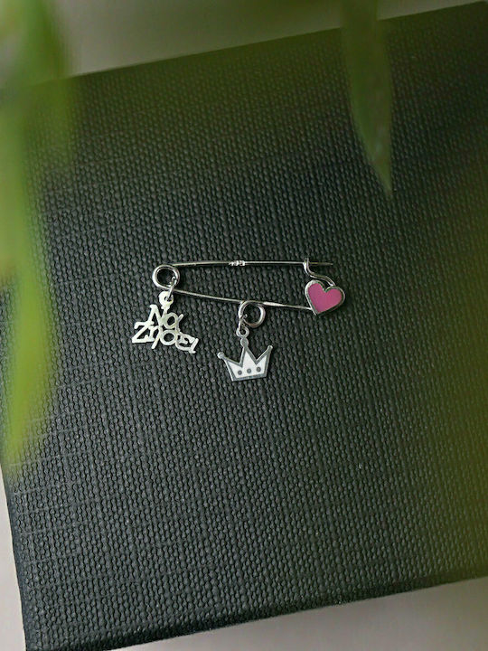 Kiriakos Gofas Child Safety Pin made of White Gold 9K for Girl