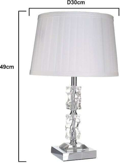 Inart Glas Tischlampe für Fassung E27 mit Weiß Schirm und Silber Basis