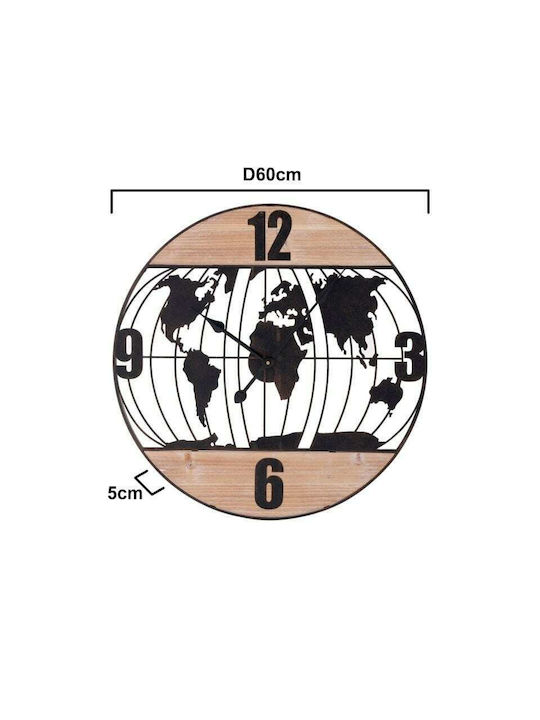 Inart Wall Clock Wooden Black Ø60cm