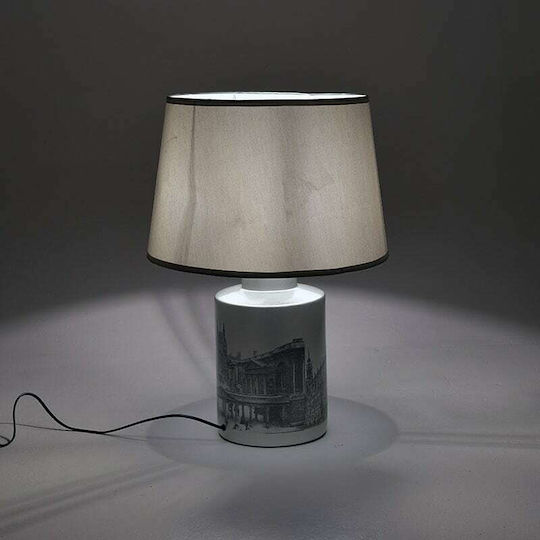 Inart Ceramic Table Lamp for Socket E27 with Silver Shade and Base