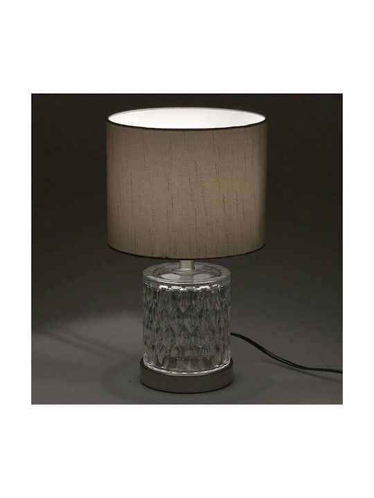 Inart Crystal Table Lamp for Socket E14 with Gray Shade and Transparent Base