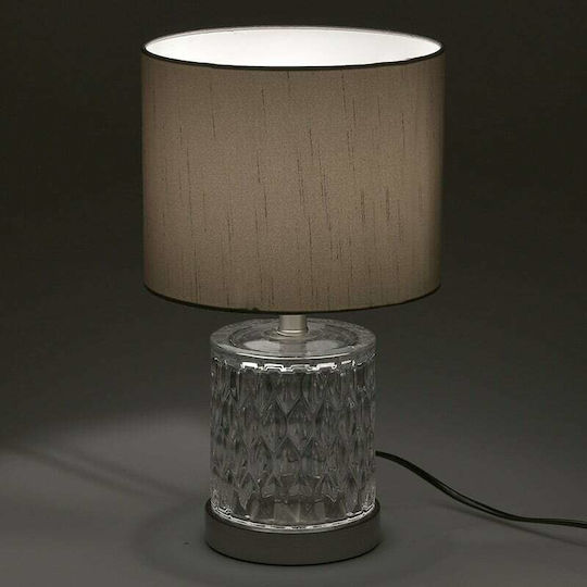 Inart Crystal Table Lamp for Socket E14 with Gray Shade and Transparent Base