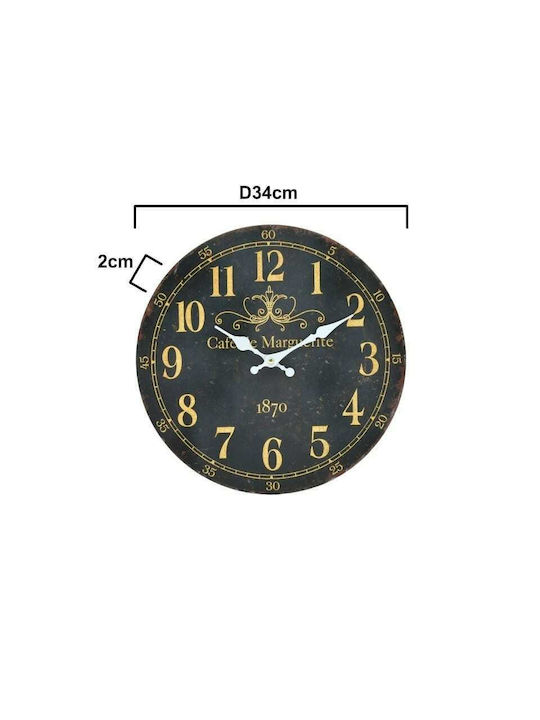 Inart Wanduhr Hölzernes Schwarz Ø34cm