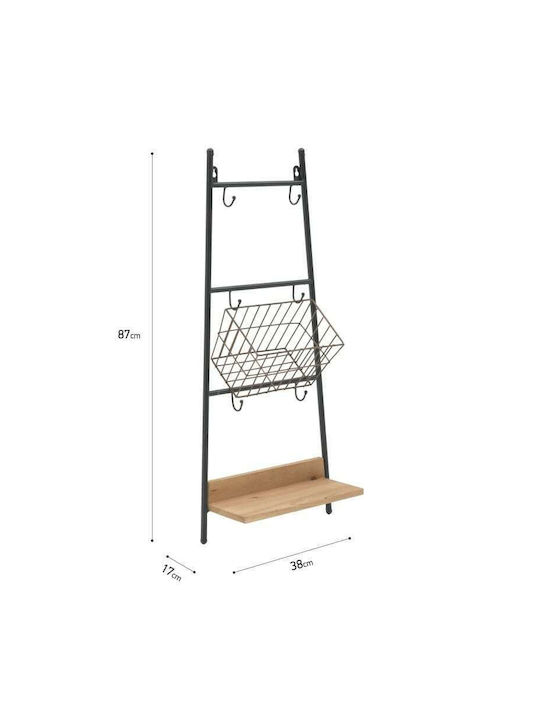 Inart Wooden Kitchen Rack 3 Tiers Black 38x17x87cm