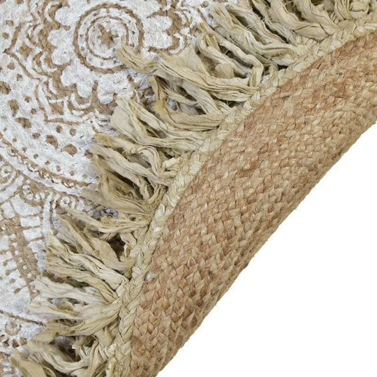 Inart Chindi Rug Round Cotton with Fringes Natural / White