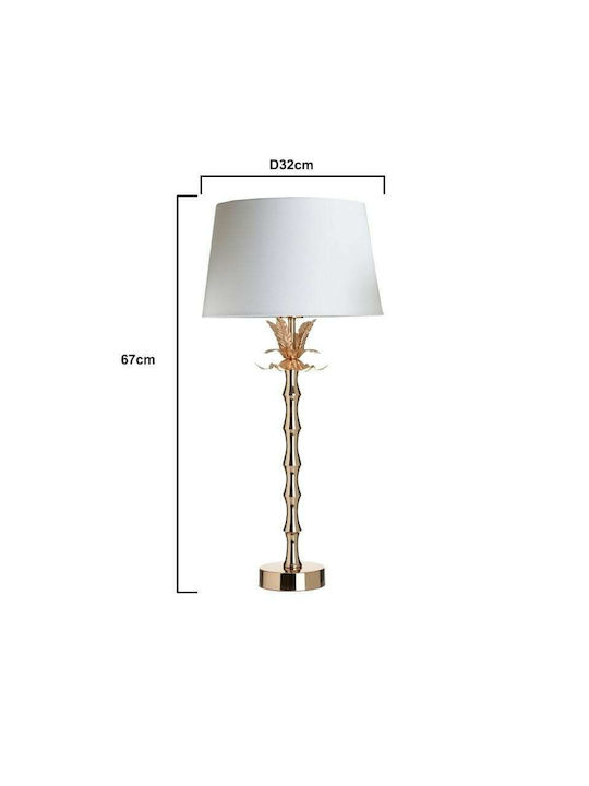 Inart Metal Table Lamp for Socket E27 with White Shade and Gold Base