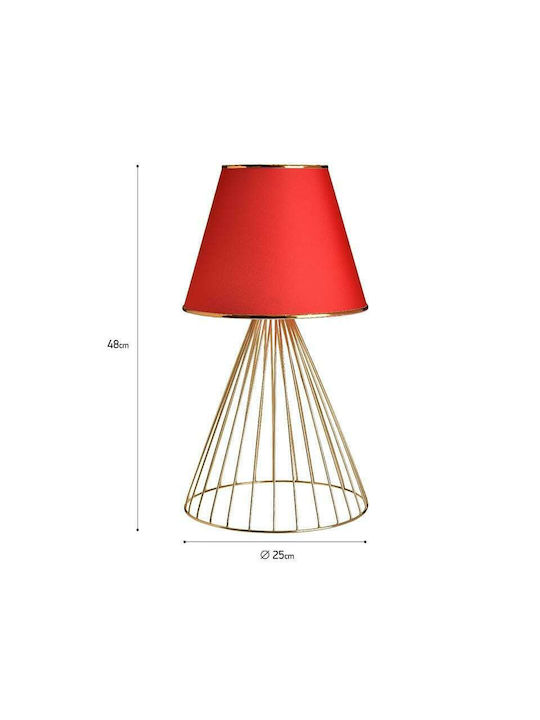 Inart Metal Table Lamp for Socket E27 with Red Shade and Gold Base