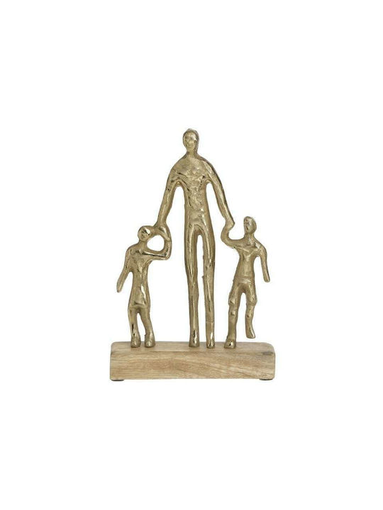 Inart Decorativ Statuetă din Metal Tatăl cu copiii pe bază de lemn în Beige/Gold 17x5x25cm 1buc