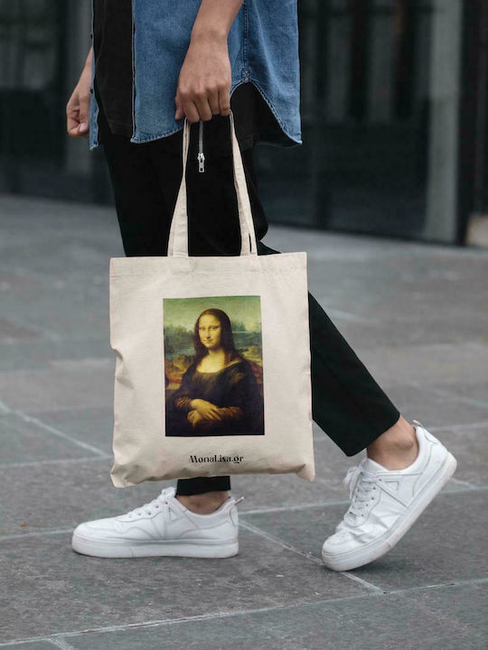 Loqi Mona Lisa Υφασμάτινη Τσάντα για Ψώνια σε Μπεζ χρώμα
