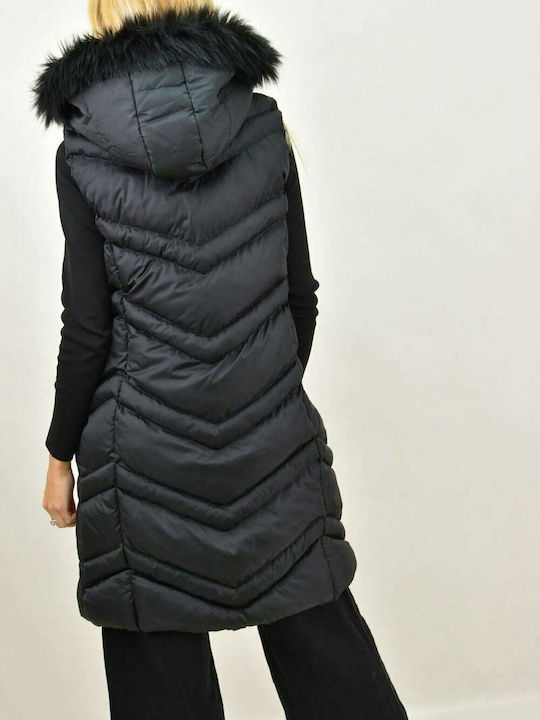 Potre Women's Long Puffer Jacket for Winter with Detachable Hood Black