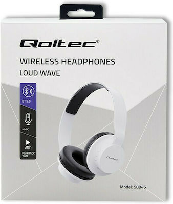 Qoltec Loud Wave Drahtlos Über Ohr Multimedia-Headsets mit Mikrofon und Verbindung 3,5 mm Klinke / USB-A in Weiß Farbe