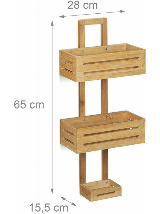 Relaxdays Επιτοίχια Ραφιέρα Μπάνιου Bamboo με 3 Ράφια 65x28x15.5cm
