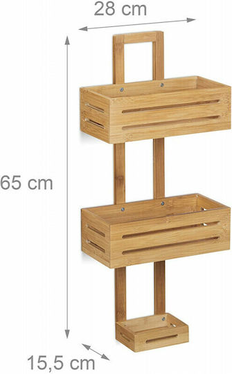 Relaxdays Wall Mounted Bathroom Shelf Bamboo with 3 Shelves 65x28x15.5cm Brown