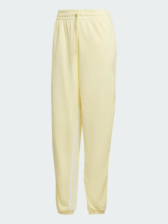 Hyperglam 3-Stripes High Waist Sweatpants Jogger Almost Yellow/White
