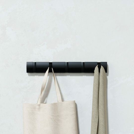 Umbra Wall Hanger Flip Wooden 5 Hooks Black 50.8x3.2x6.7cm