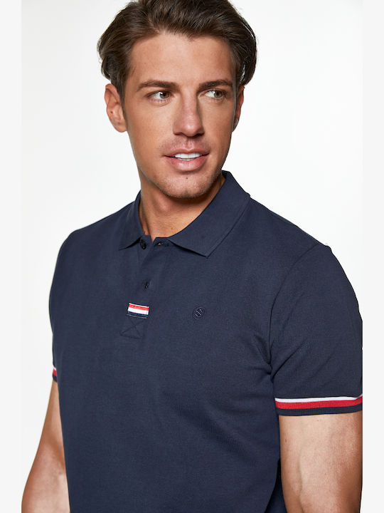 Snta Polo Pique with Short Sleeve & Striped Cuffs - Blue Navy